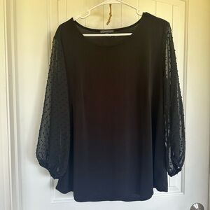 Adrianna Papell Black Sheer Polka Dot Sleeve Blouse-Size 1X
